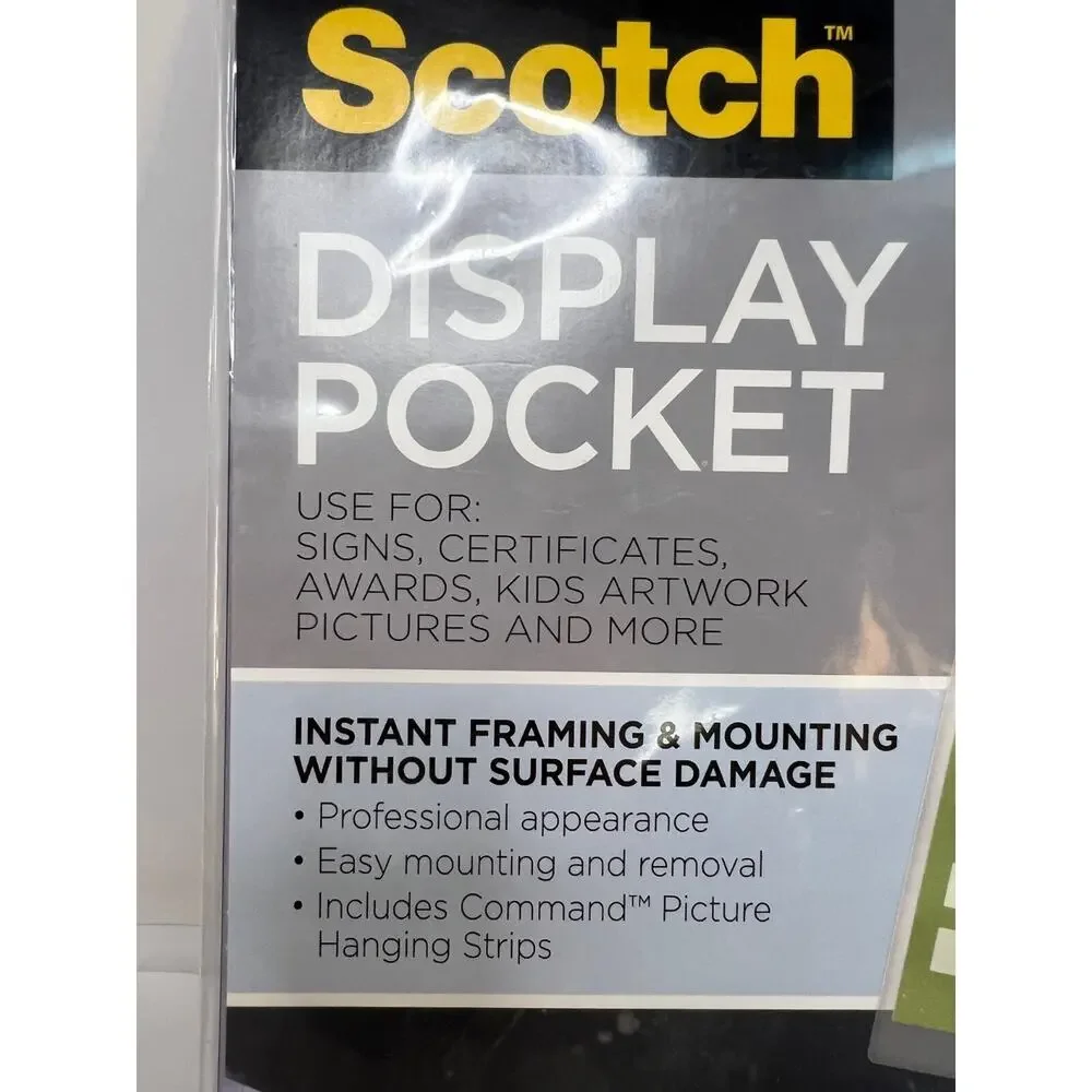 Scotch Display Pocket Removable Interlocking Fasteners Plastic 8-1/2 x 11 Clear